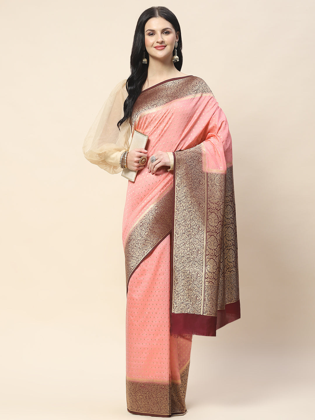 Zari Border Booti Woven Handloom Saree
