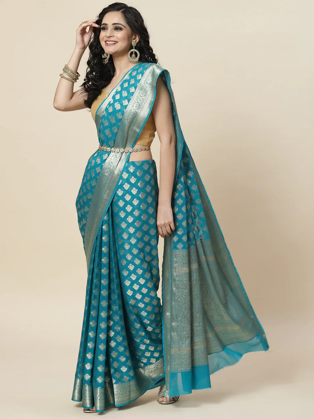 Zari Booti Chiffon Plain Saree