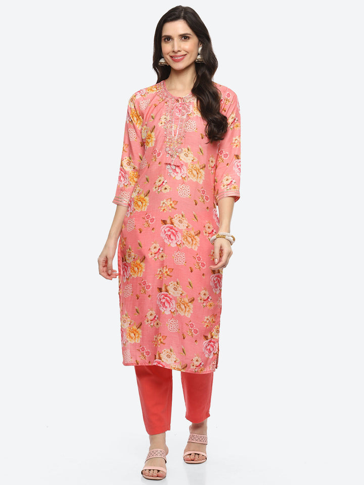 Sequin Work Yoke Printed Muslin Kurta