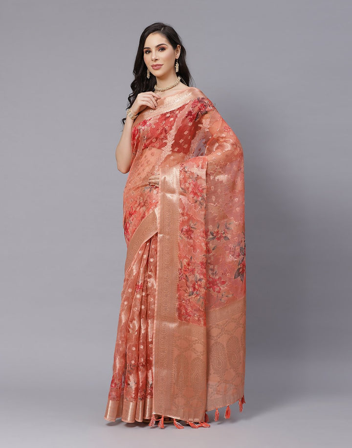 Digital Floral Printed Organza Saree