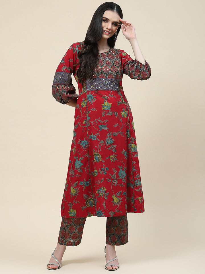 Floral Printed Cotton Kurta With Pants