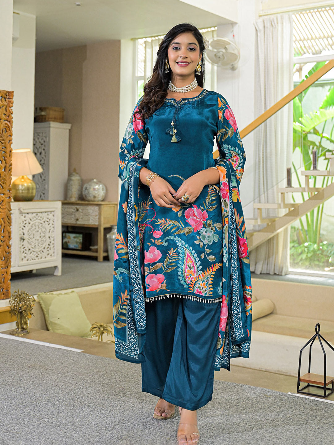 Printed Cotton Blend Kurta With Pant &amp; Dupatta