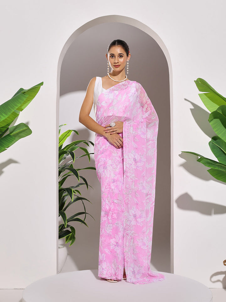 Floral Printed Georgette Saree