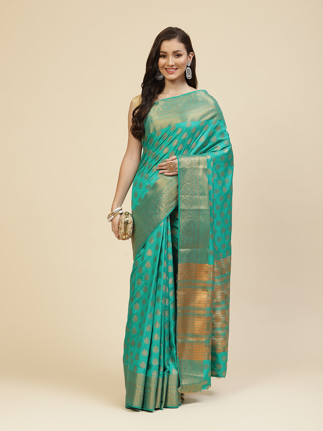 Zari Border Booti Handloom Woven Saree