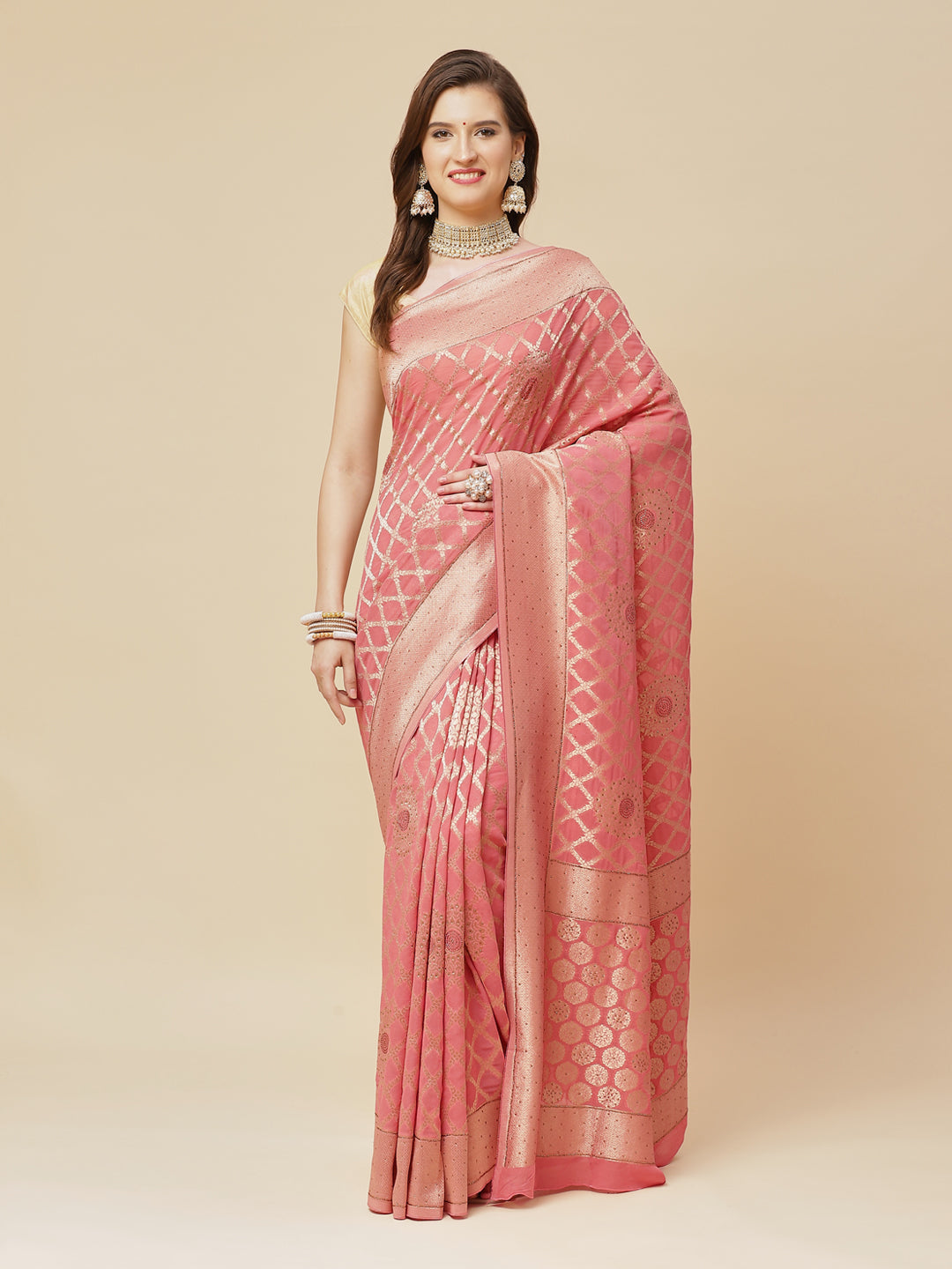 Zari Jaal Stone Art Georgette Plain Saree