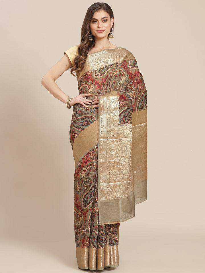 Printed Jamawar Tussar Saree