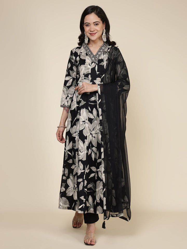 Printed Cotton Blend Kurta With Pants &amp; Dupatta
