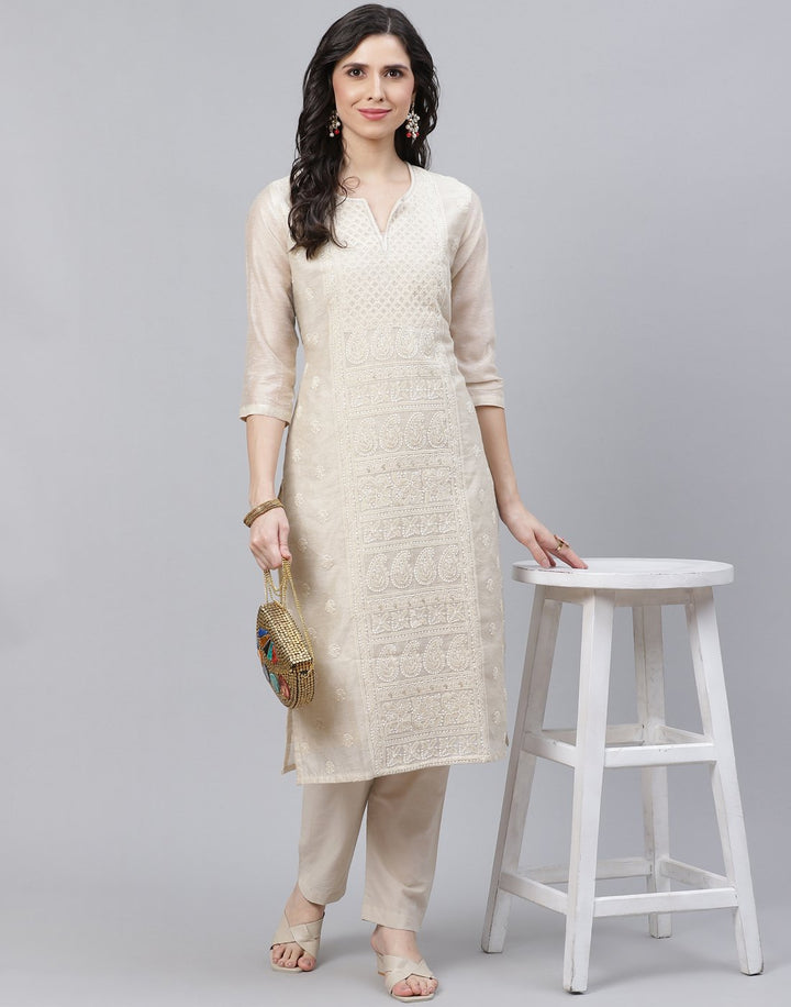 Embroidered Cotton Kurti with Pant