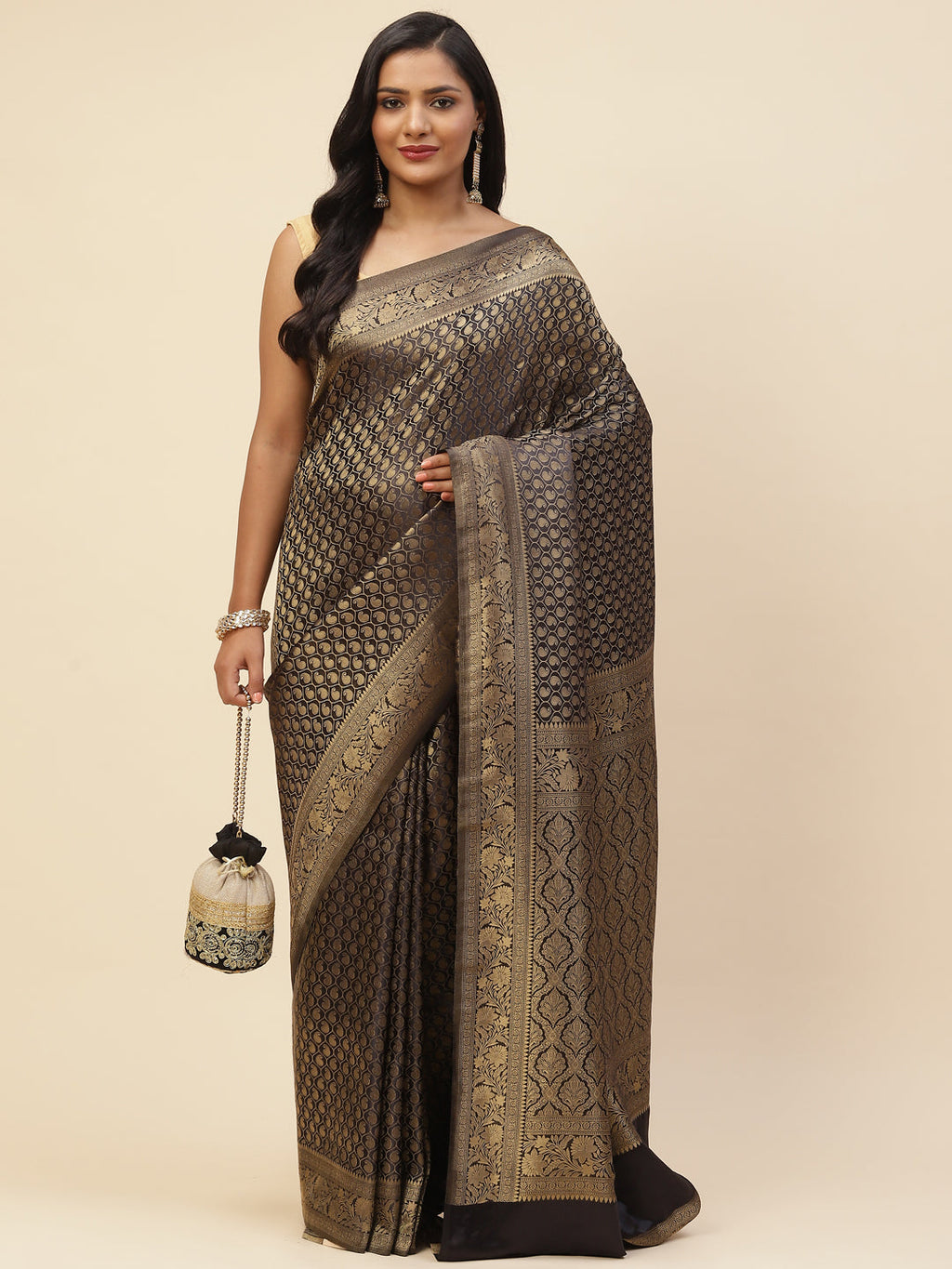 Brocade Zari Jaal Satin Woven Saree