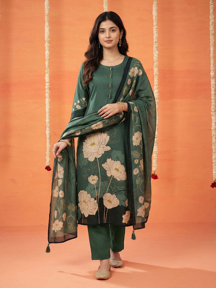 Printed Cotton Blend Kurta With Pant &amp; Dupatta