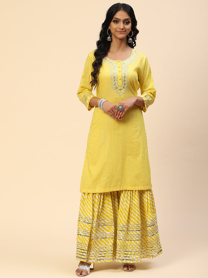 Zari Gota Work Cotton Kurta With Pants