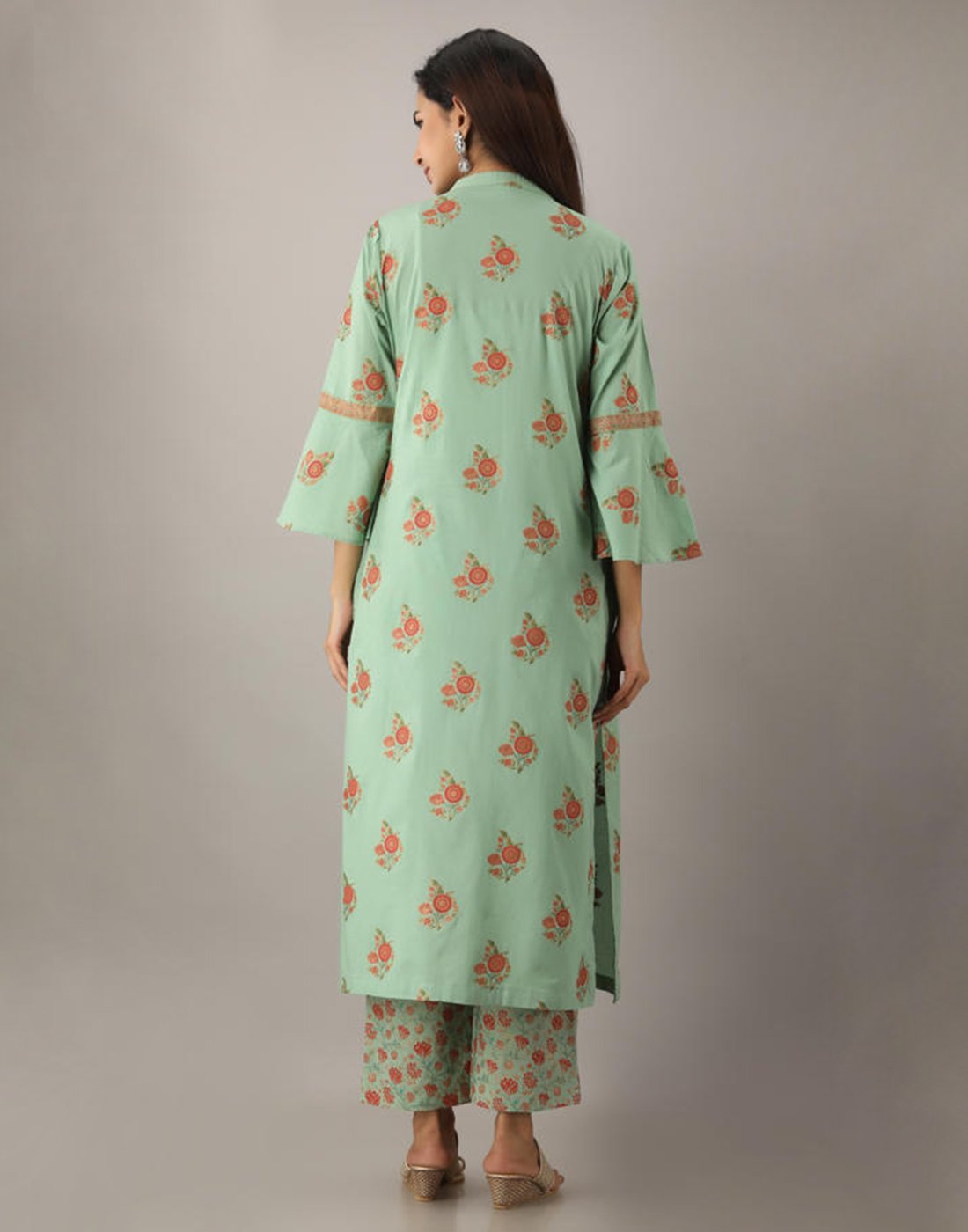 Printed Cotton Kurti And Pant With Bell Sleeves