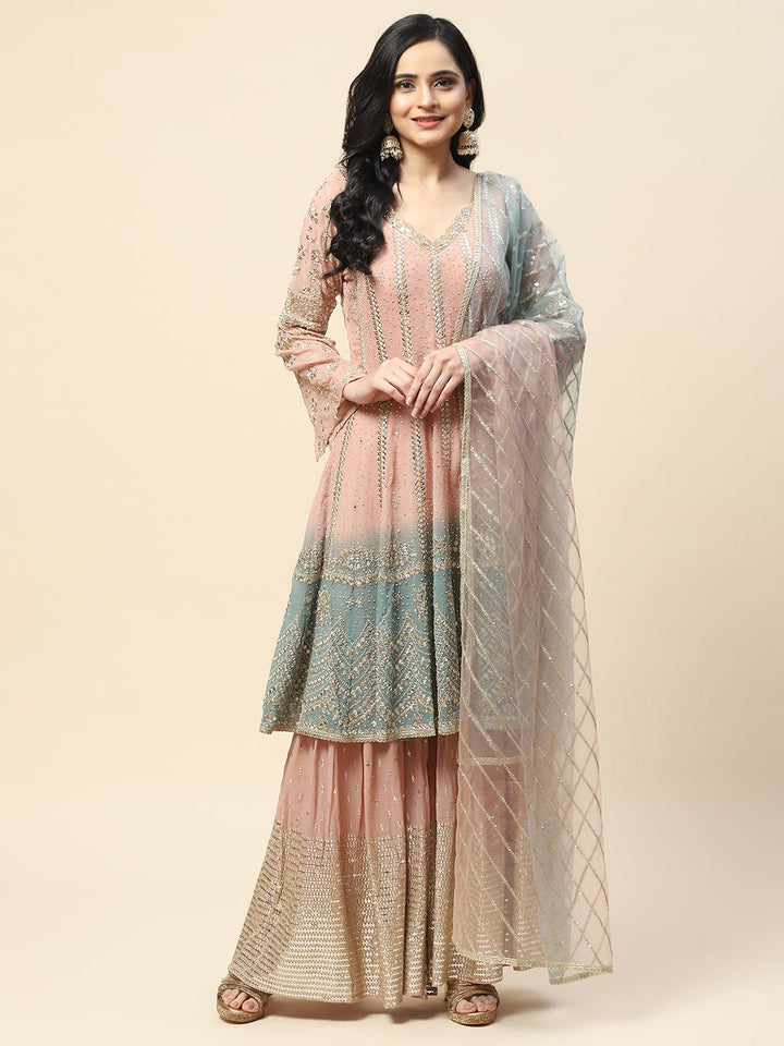 Zari Jaal Stone Georgette Kurta With Garara &amp; Dupatta