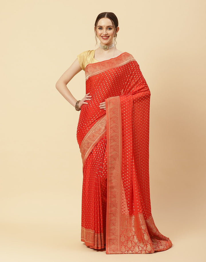 Plain Zari Booti Border Art Georgette Saree