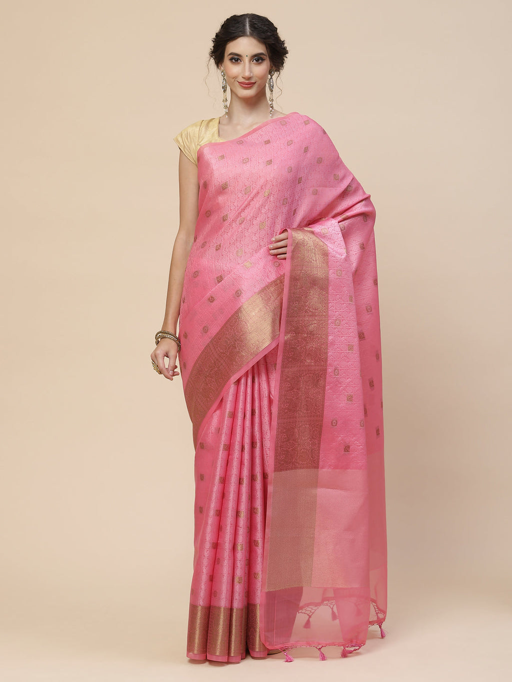 Resham Zari Border Cotton Woven Saree
