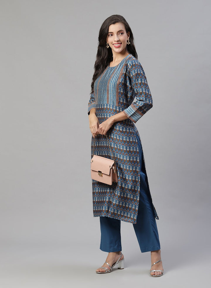 Printed Cotton Kurti With Pant