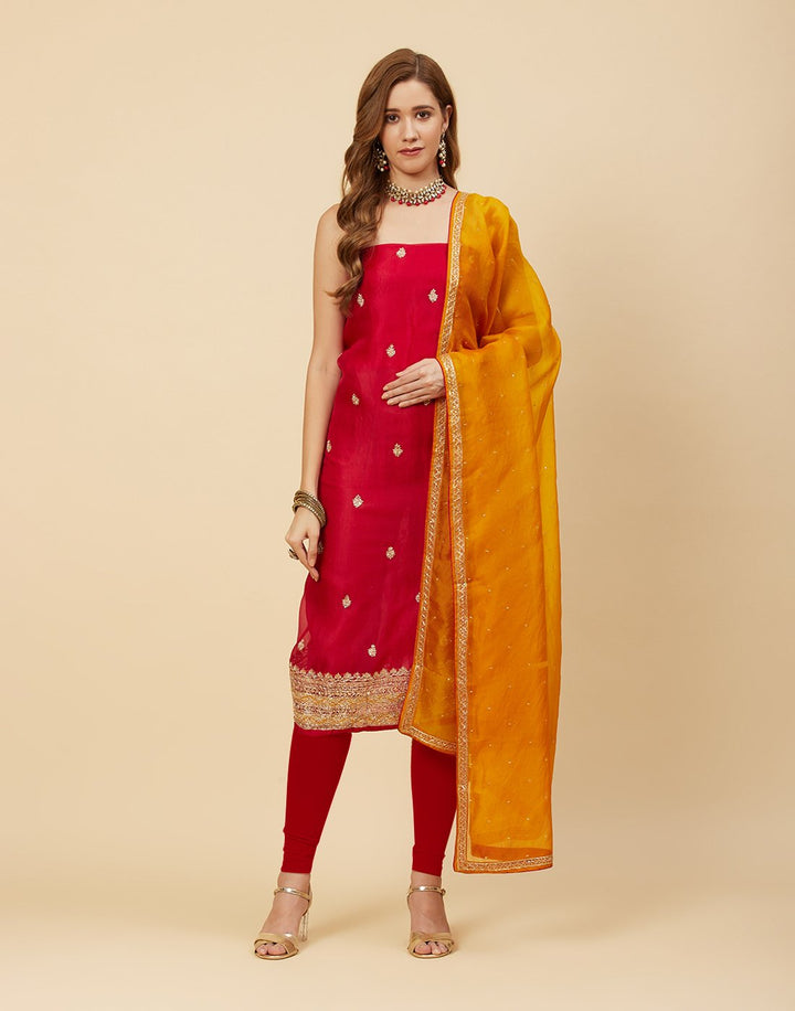 Embroidered Organza Kora Suit Piece With Dupatta