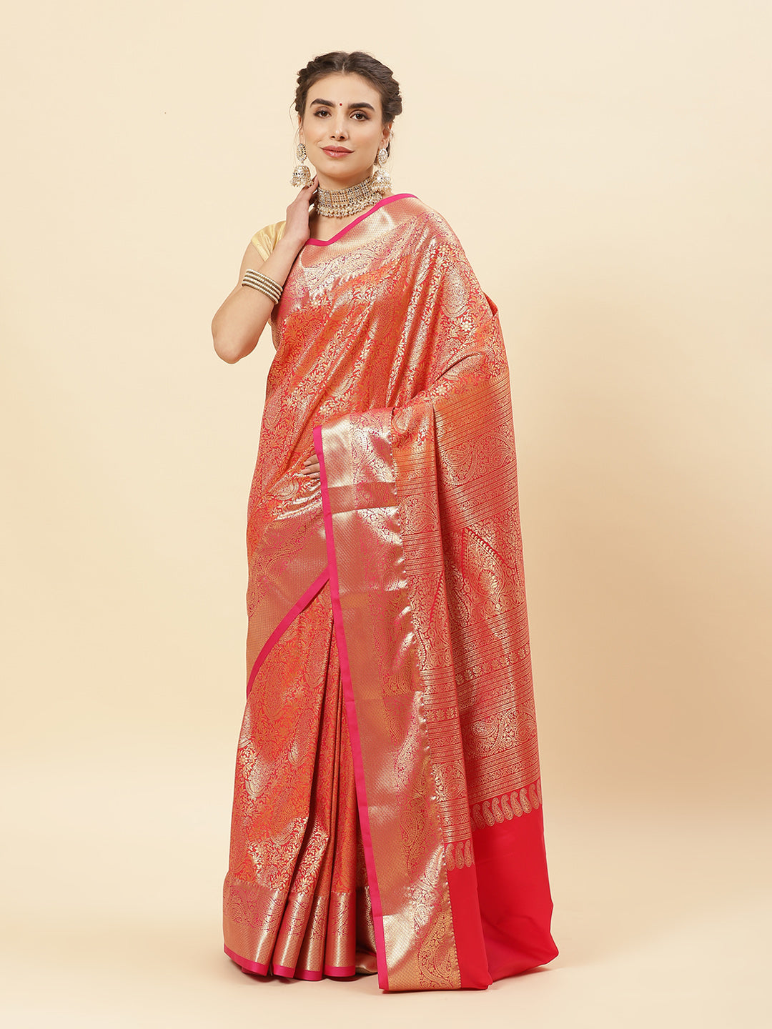 Art Handloom Saree with Brocade Zari Jaal Border