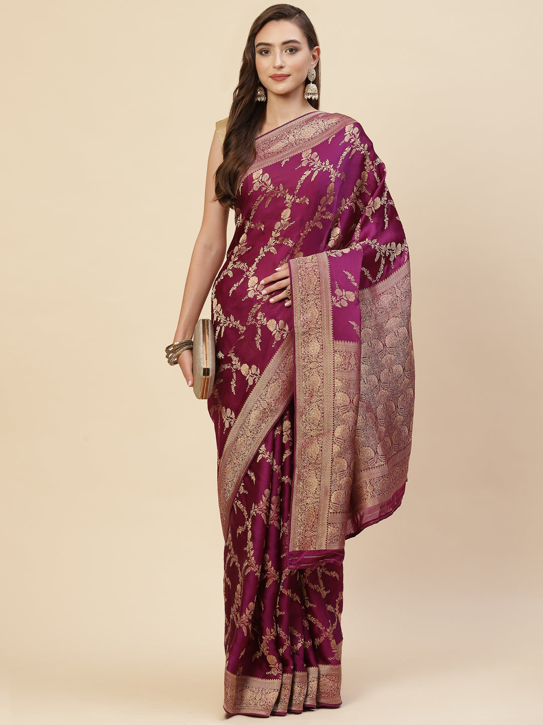 Floral Zari Jaal Satin Woven Saree
