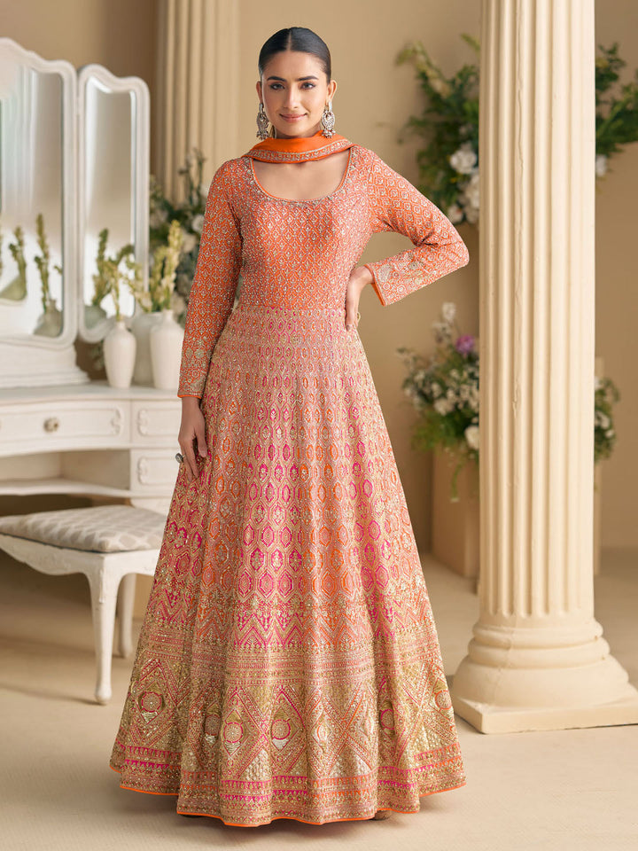 Embroidered Georgette Kurta With Pant &amp; Dupatta