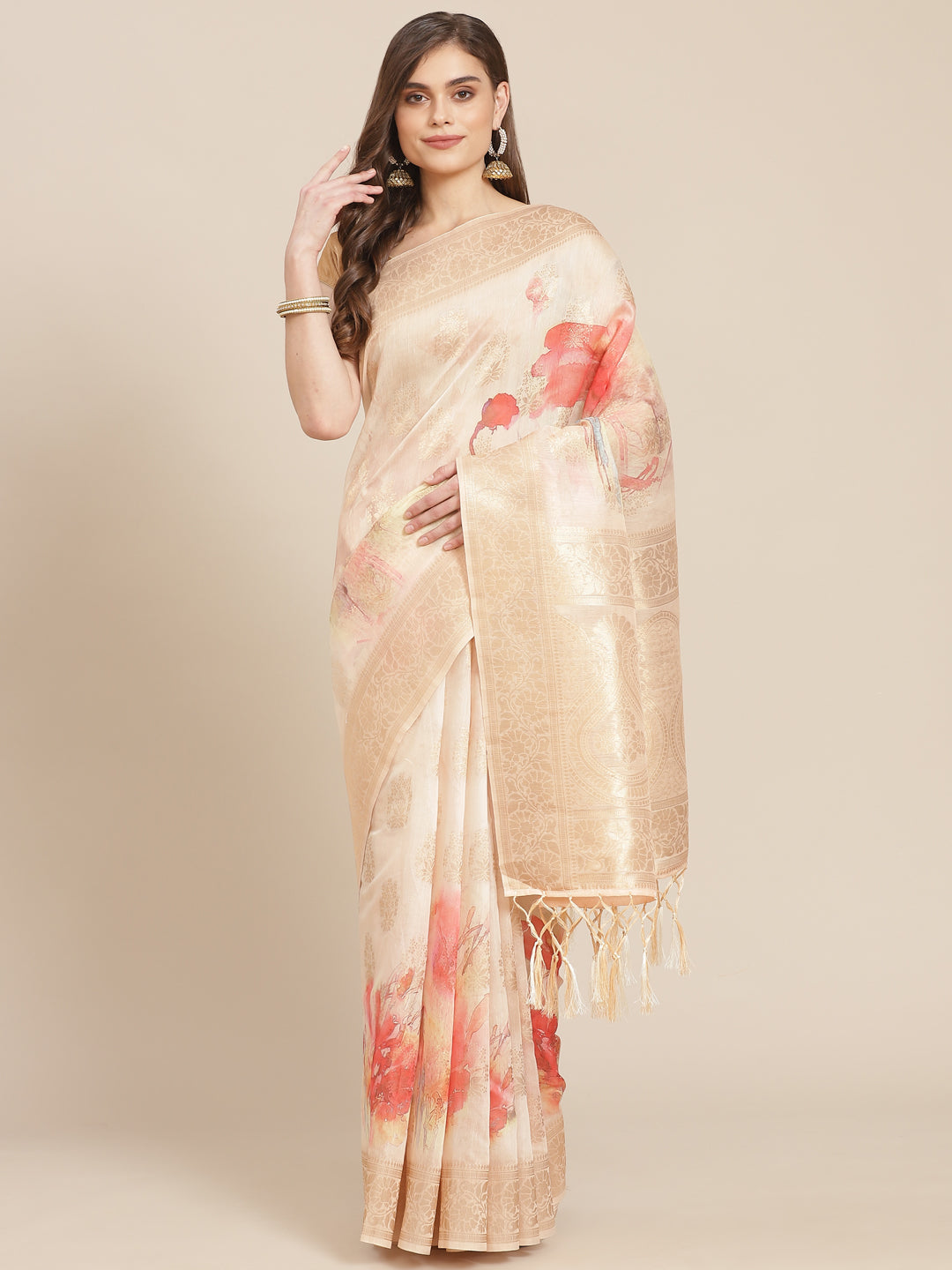Digital Floral Banarasi Pallu Sarees Printed
