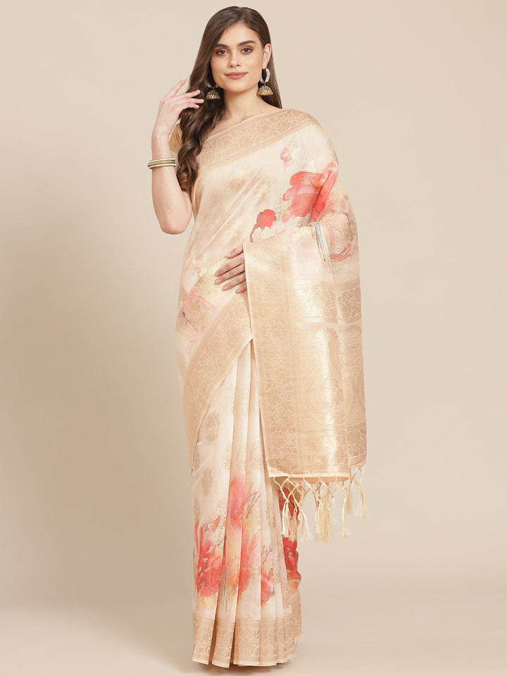 Digital Floral Banarasi Pallu Sarees Printed