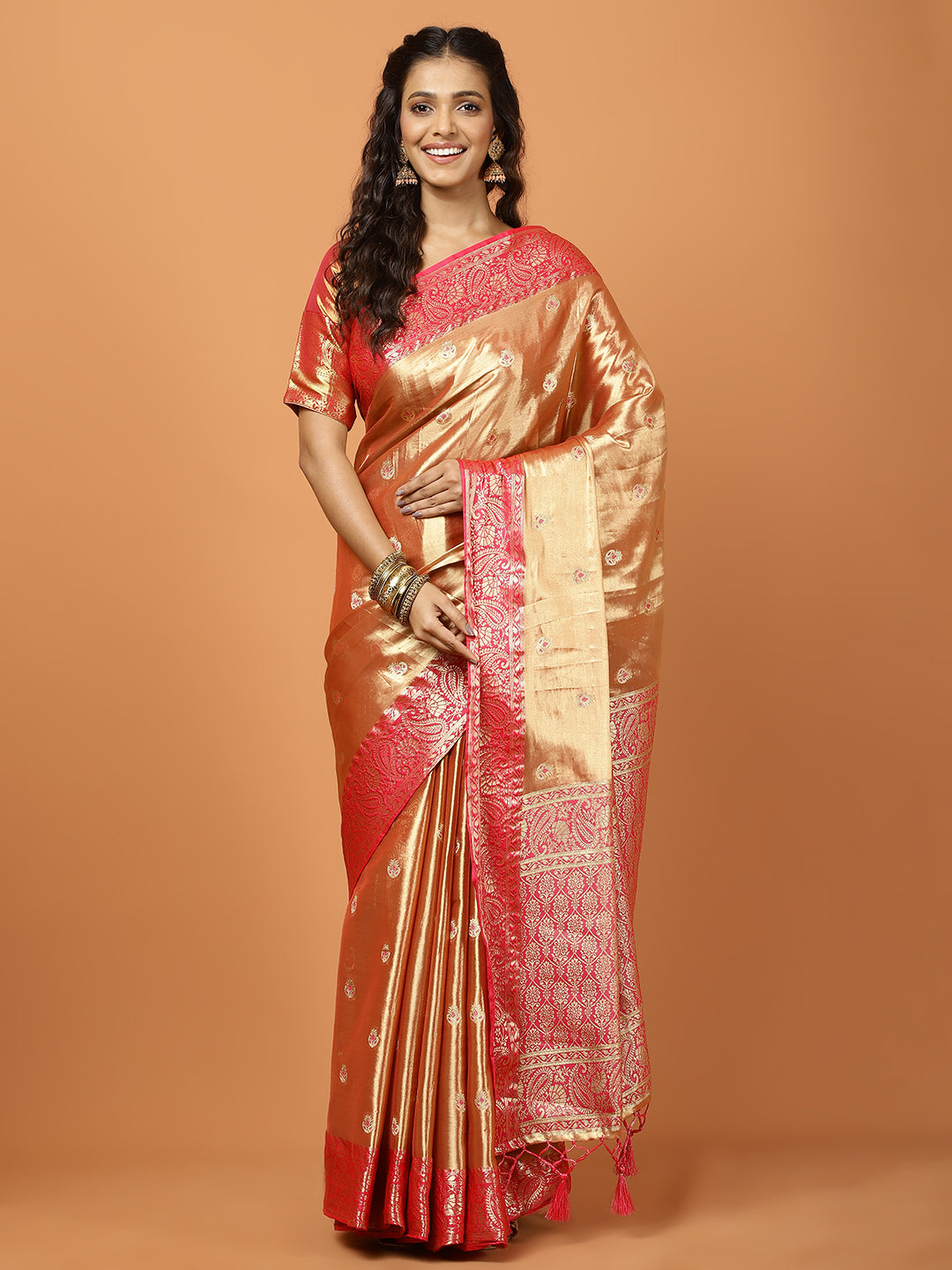 Plain Zari Border Banarasi Woven Saree