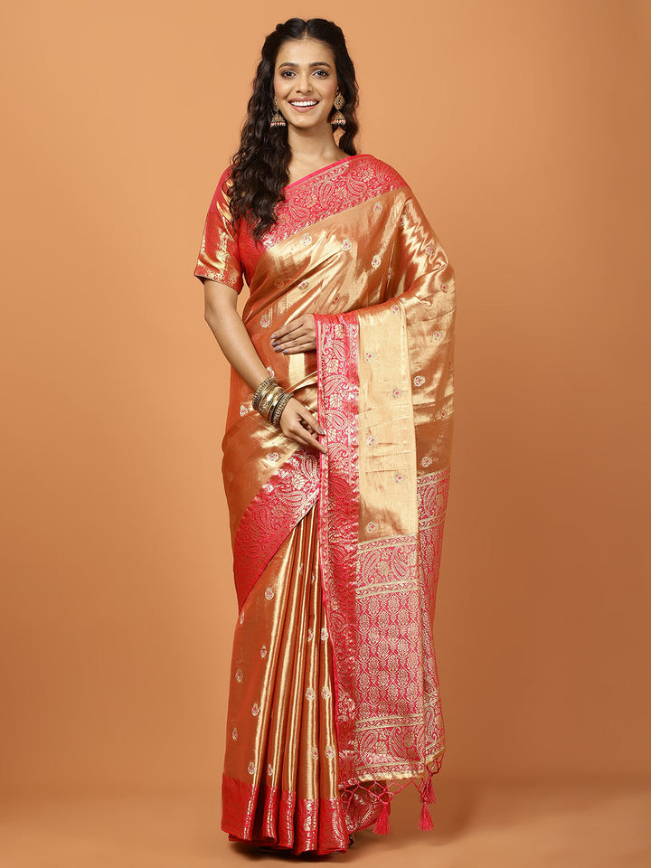 Plain Zari Border Banarasi Woven Saree