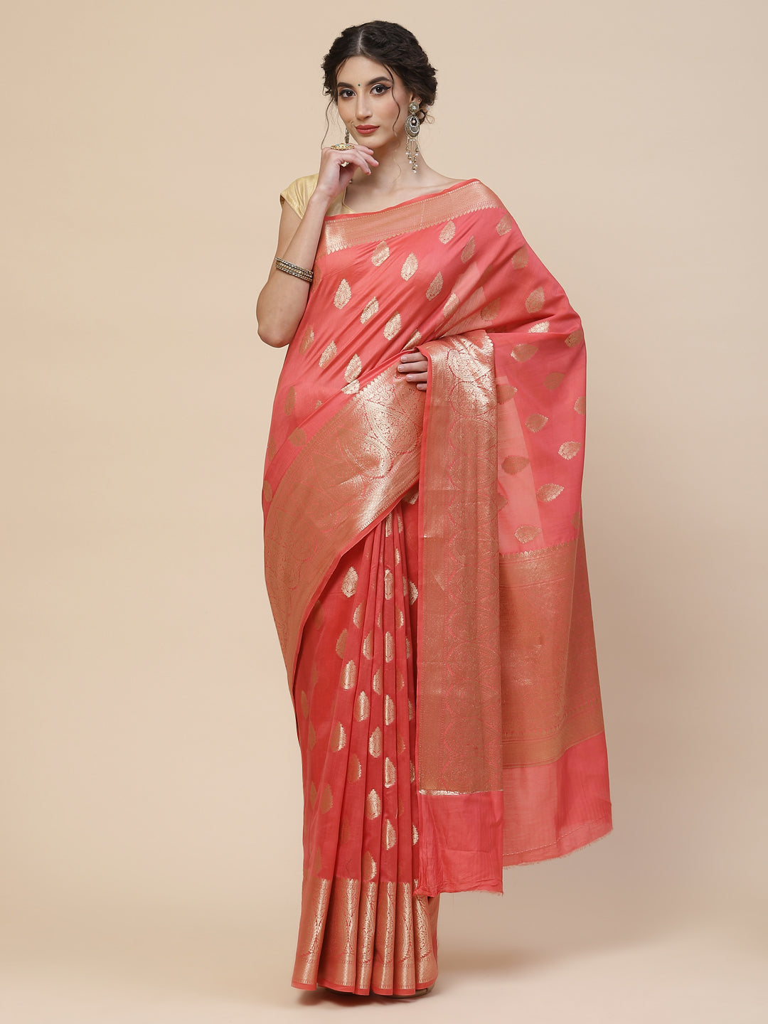 Zari Border Booti Cotton Woven Saree