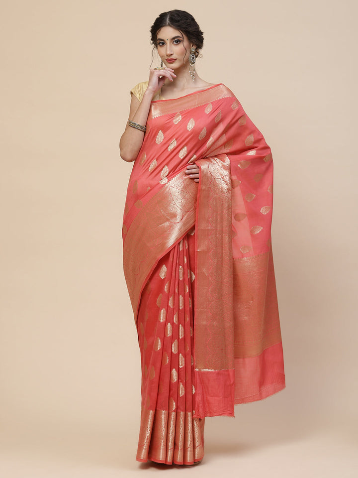 Zari Border Booti Cotton Woven Saree