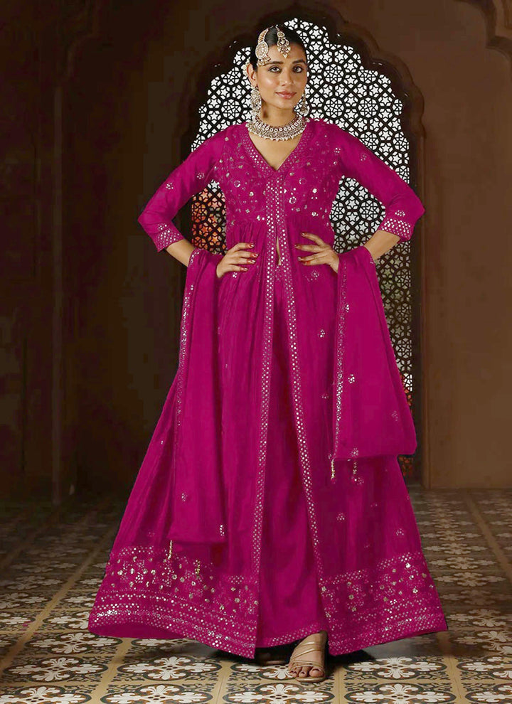 Intricate Embroidery Chinon Suit With Pant &amp; Dupatta