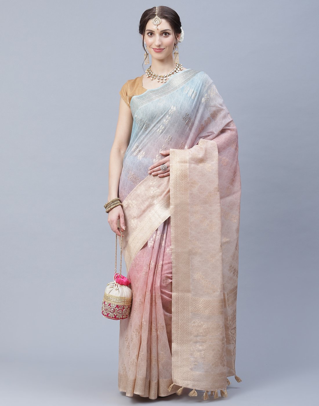 Printed Cotton Chanderi Saree