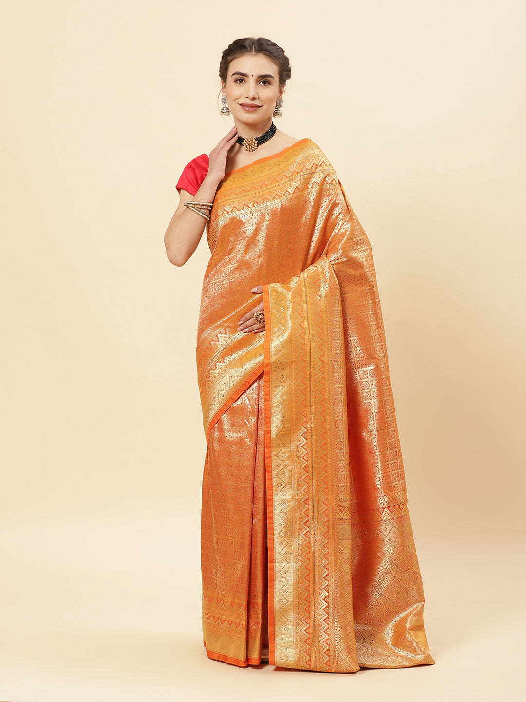 Art Handloom Saree with Brocade Zari Jaal Border