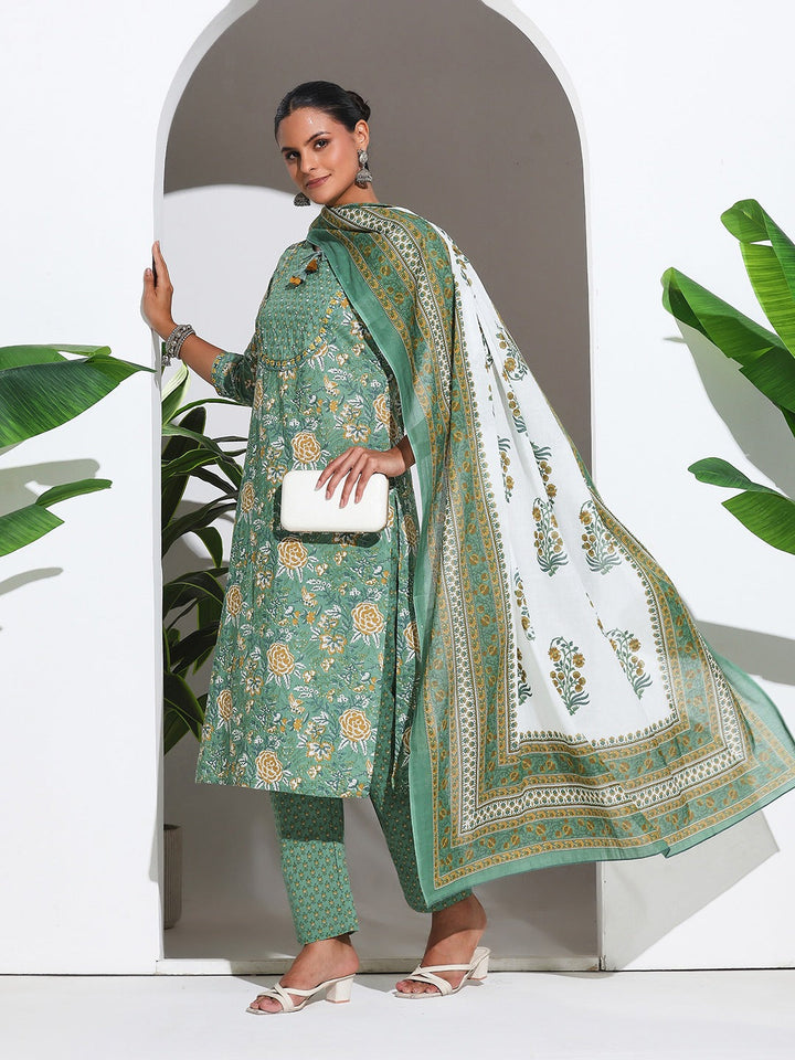 Printed Cotton Blend Kurta With Pant &amp; Dupatta