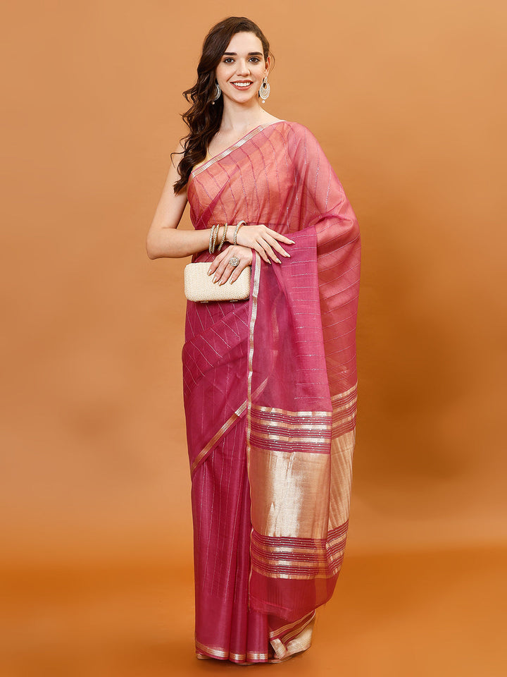Plain Zari Border Organza Saree