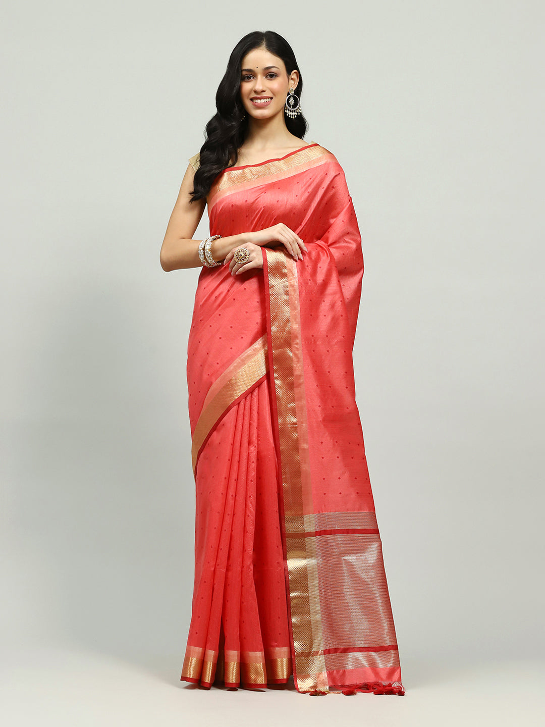 Embroidered Border Booti Art Silk Saree
