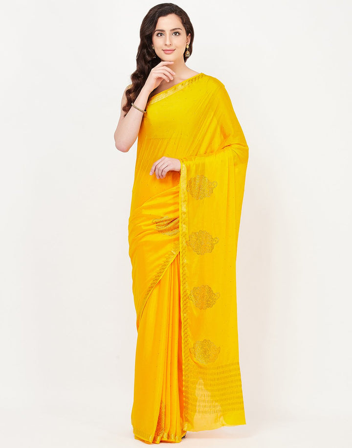 Mustard Art Crepe Saree