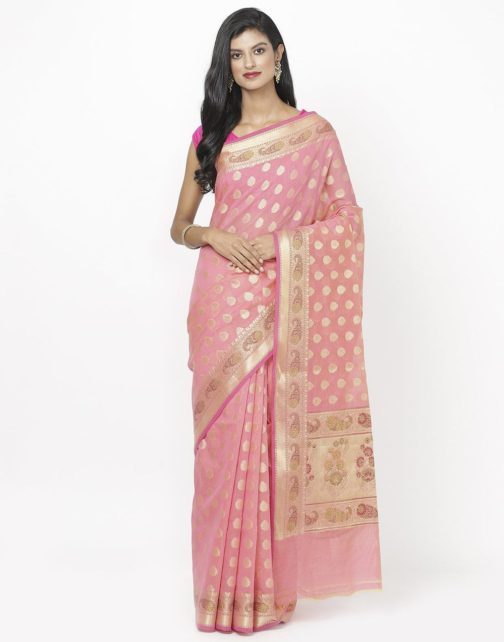 MBZ Meena Bazaar-Green Cotton Woven Saree
