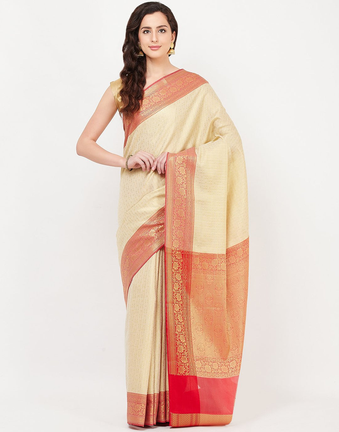 MBZ Meena Bazaar-Mustard Cotton Woven Saree