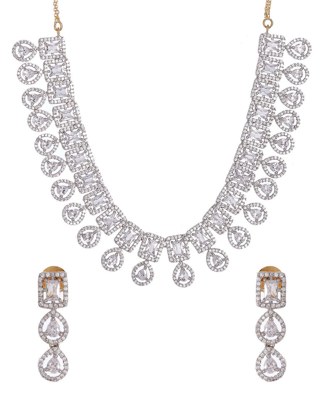 Gold And Silver Plated Necklace With Earrings