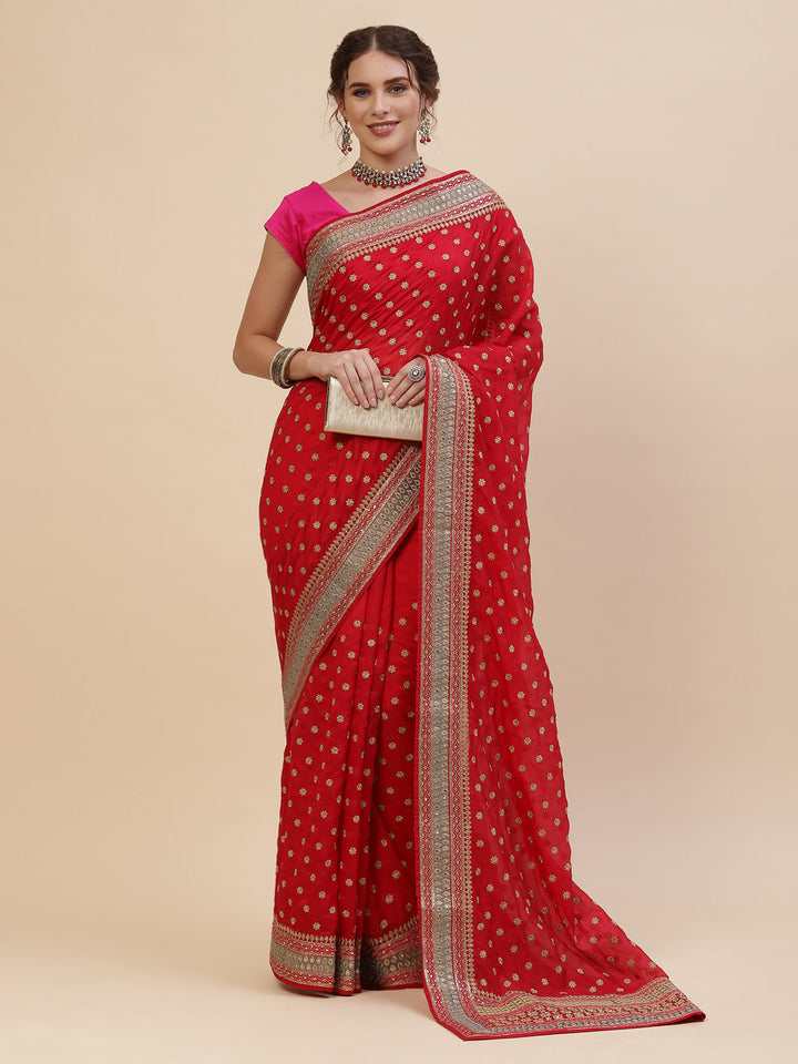 Resham Border Art Georgette Embroidered Saree