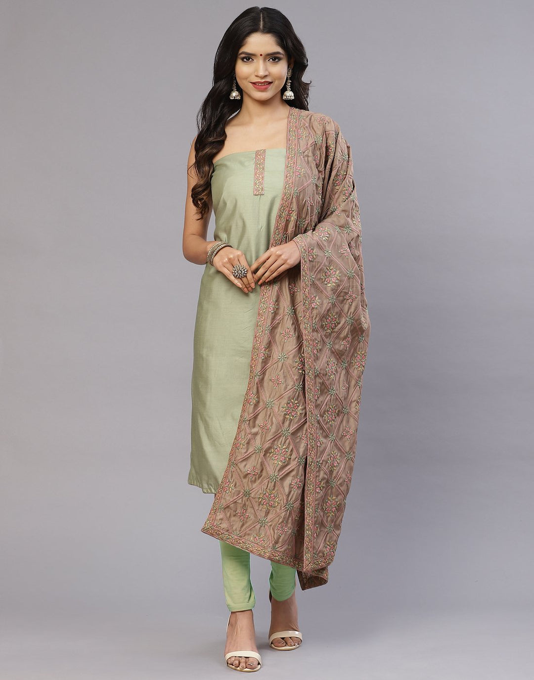 Chanderi Embroidered Suit Piece with fancy dupatta