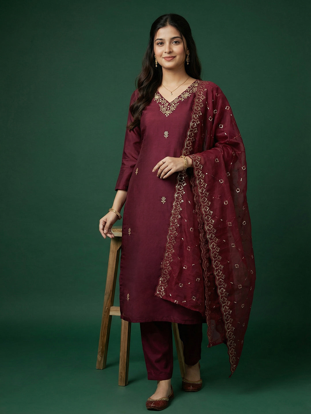Printed Cotton Silk Kurta With Pant &amp; Dupatta