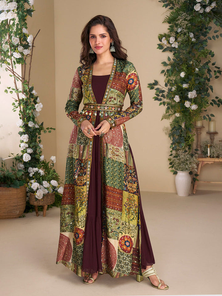 Embroidered Georgette Suit &amp; Pant With Jacket