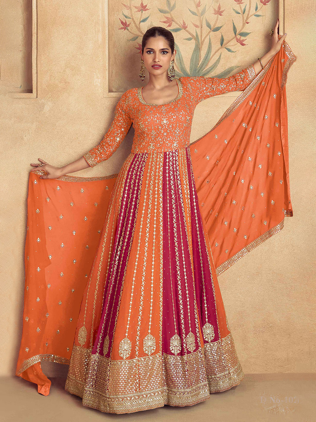 Embroidered Georgette Gown With Dupatta