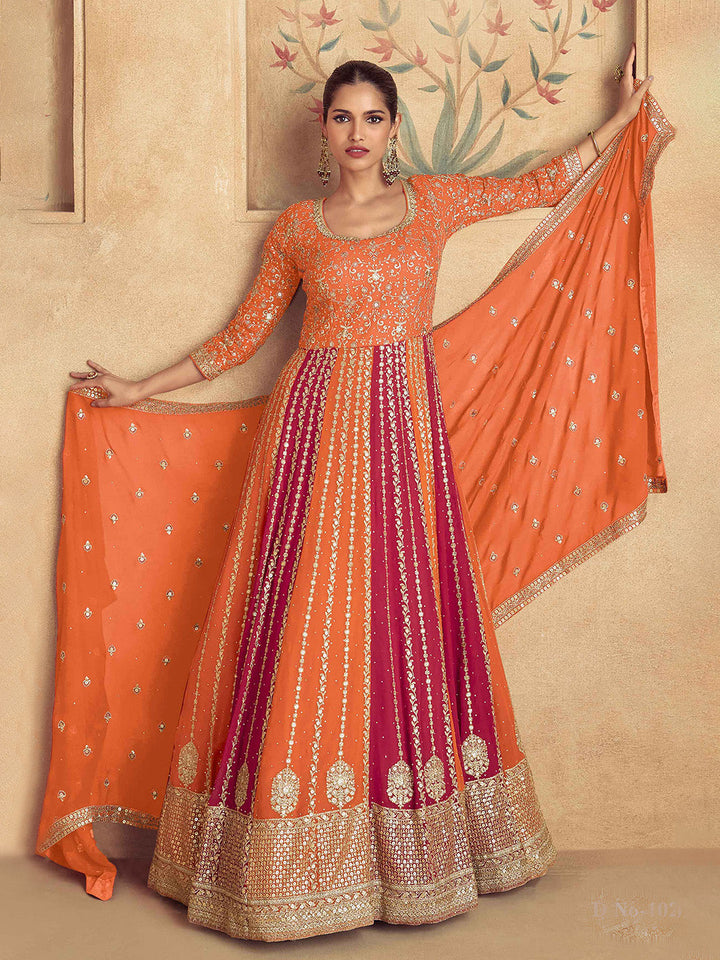 Embroidered Georgette Gown With Dupatta
