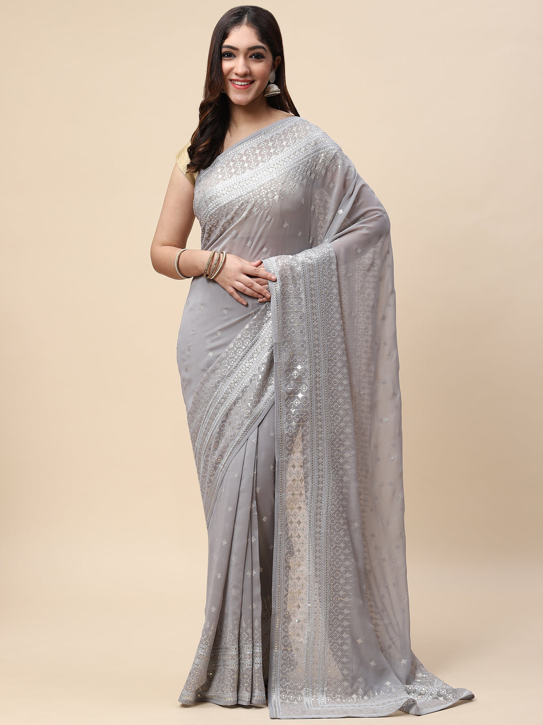 Sequin Embroidered Georgette Saree