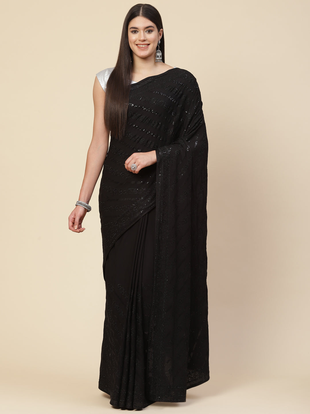 Sequin Embroidered Crepe Saree