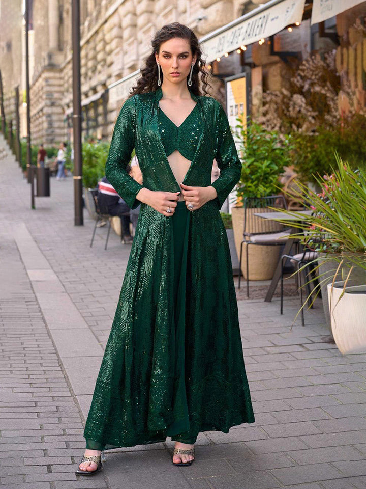 Embroidered Georgette Choli With Plazzo &amp; Jacket