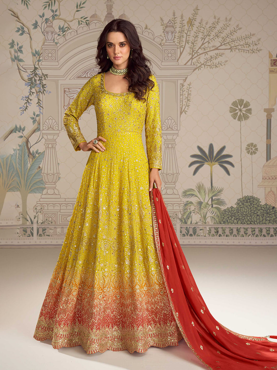 Embroidered Georgette Kurta With Pant &amp; Dupatta